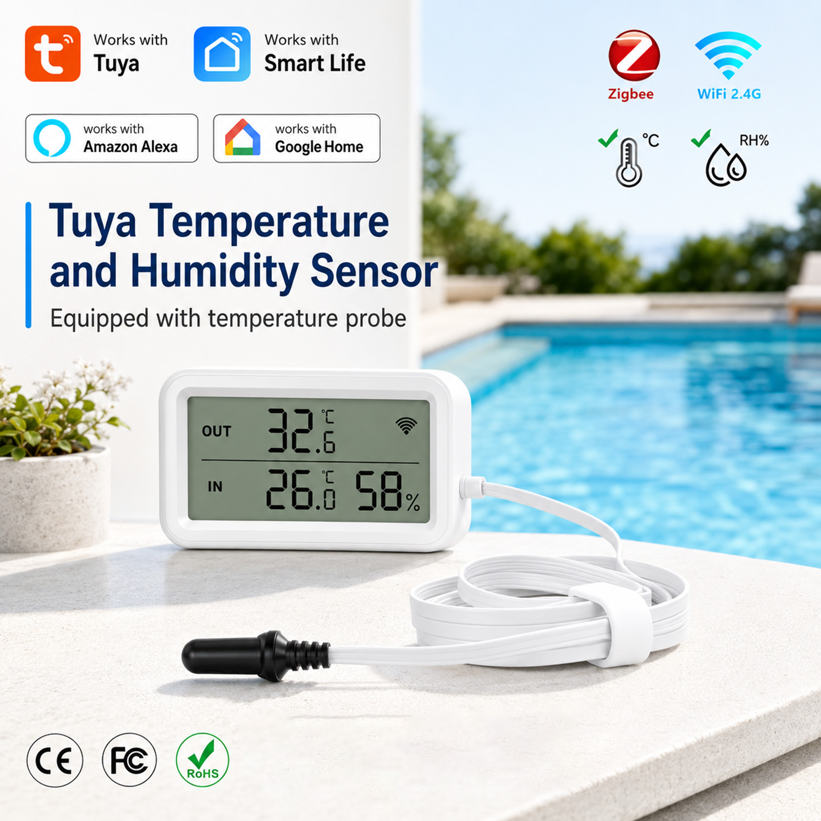 Aquarium Thermometer - Zewnętrzny wodoodporny czujnik temperatury i wilgotności